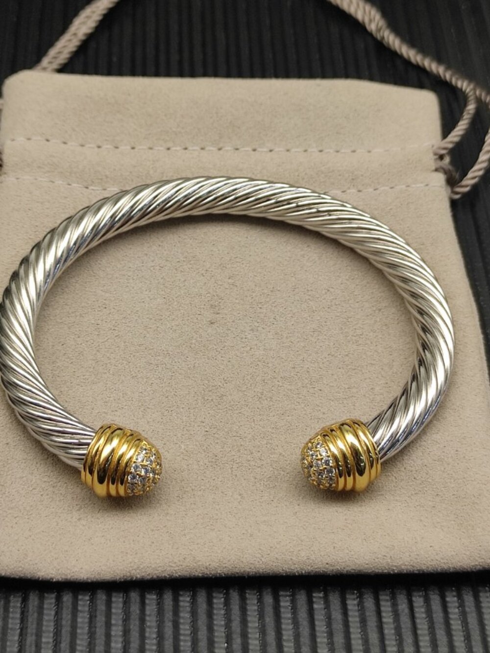 David Yurman 7mm half-diamond gold bracelets - Picture 2 of 6